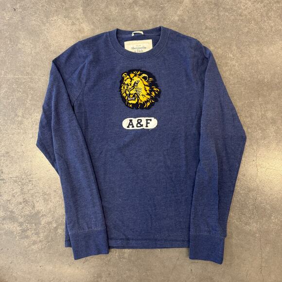 Vintage Y2K Abercrombie & Fitch Lion Navy Pullover Crewneck Longsleeve Large - Picture 1 of 5